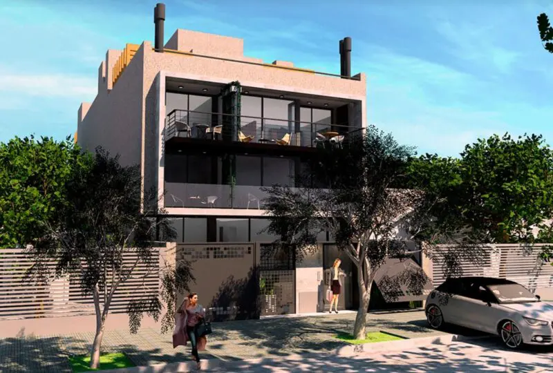 Moderno edificio residencial de lujo con amplias terrazas y zonas verdes, situado en una ubicación privilegiada en horus.homes. Perfecto para vivir o invertir en bienes raíces de alta calidad en España.