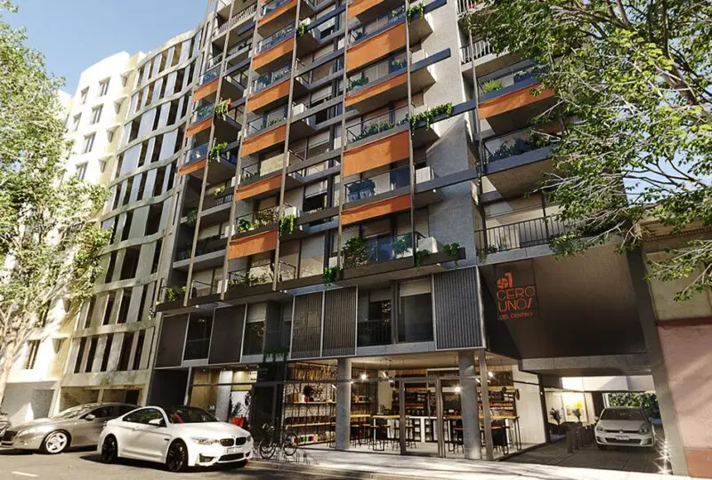 Cero Uno del Centro: moderno edificio residencial con amplias terrazas y zonas verdes, ubicado en el corazón de la ciudad, ideal para vivir o invertir en bienes raíces.