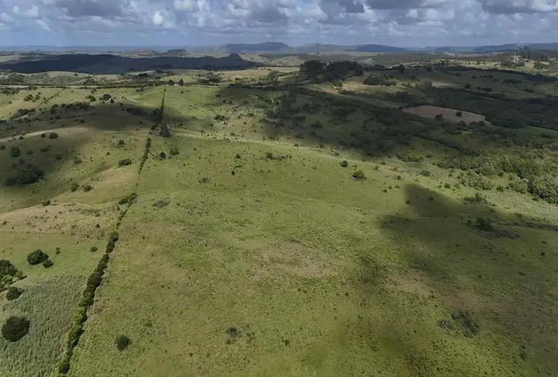 Amplia vista aérea de terrenos rurales en venta con paisajes verdes y horizontes abiertos, ideales para proyectos agrícolas, residenciales o de inversión inmobiliaria en la naturaleza.